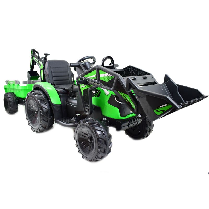 MEGA TRAKTOR Z ŁADOWARKĄ,KOPARKĄ, PRZYCZEPĄ 24 V SUPER-MOC SX-2068-ZIELONY