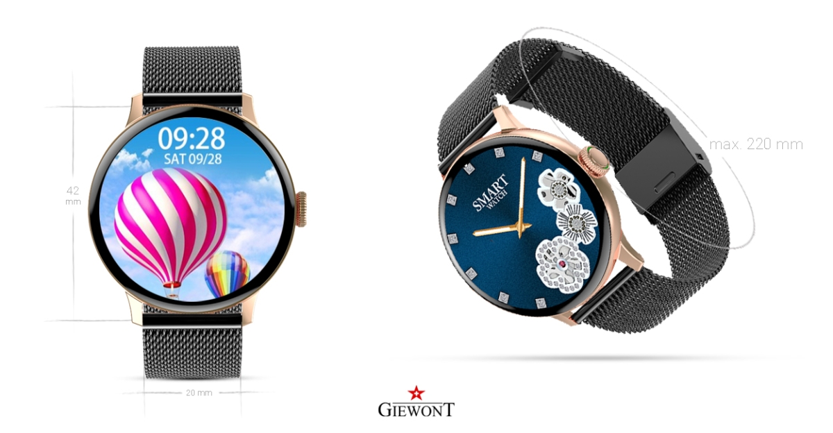 Smartwatch Damski GIEWONT Różowe Złoto Czarny GW330-4 - obrazek 5