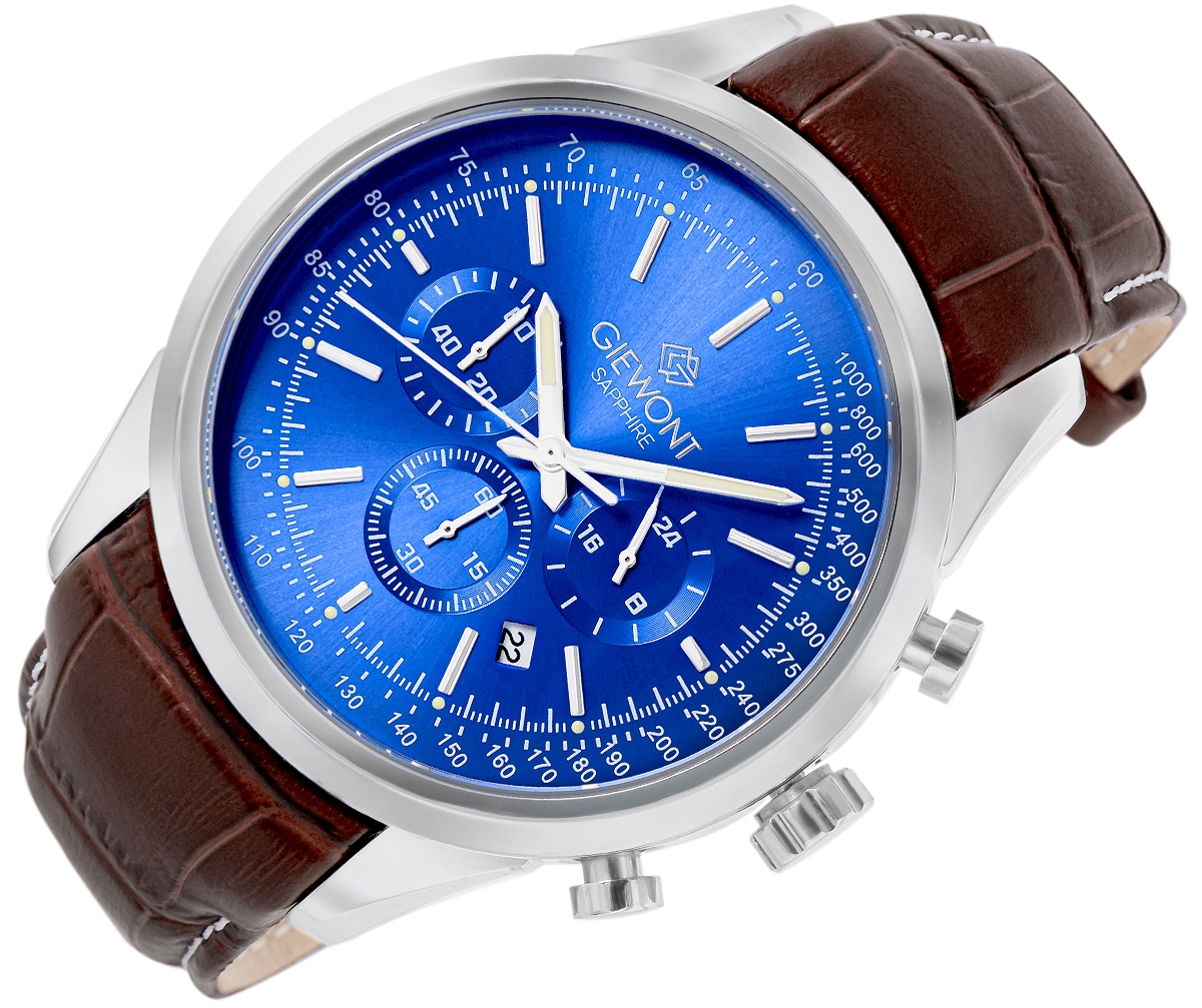 Zegarek Męski Giewont Chronograph Sapphire Srebrno Niebieski GW7650-A5 - obrazek 3