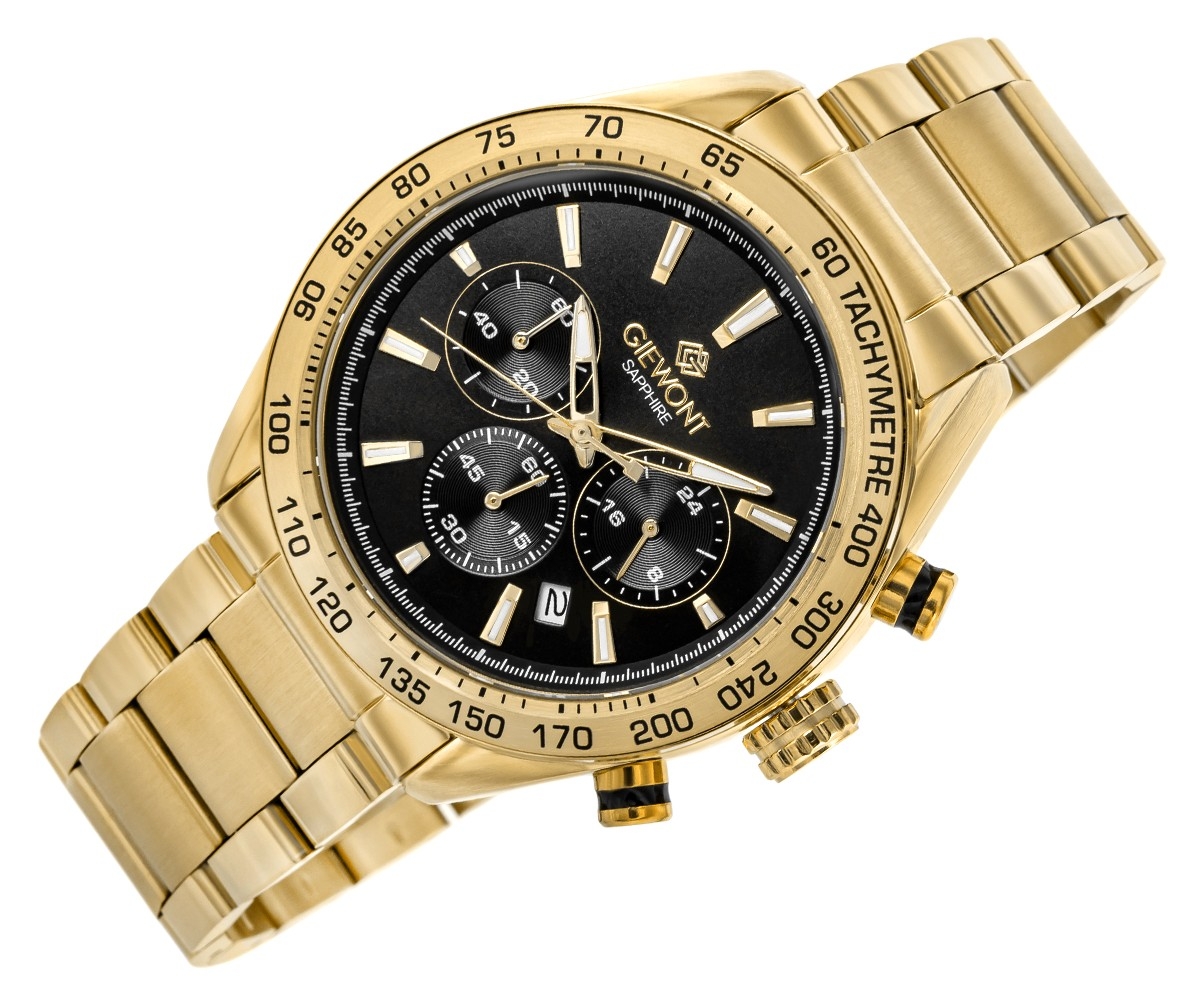 Zegarek Męski Giewont Chronograph Sapphire Złoto Czarny GW9580-B4 - obrazek 3