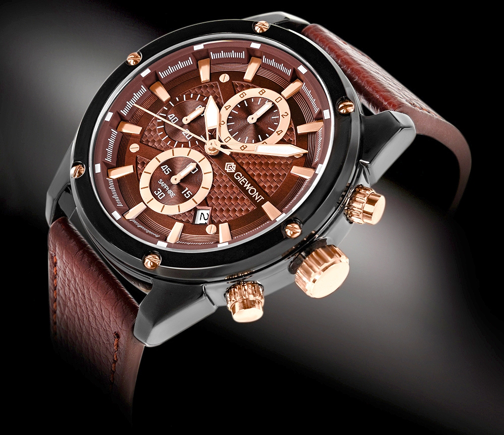 Zegarek Męski Giewont Chronograph Sapphire Czarno Brązowy GW8810-A3 - obrazek 2