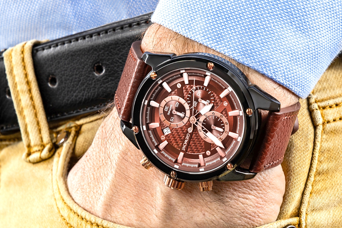 Zegarek Męski Giewont Chronograph Sapphire Czarno Brązowy GW8810-A3 - obrazek 4