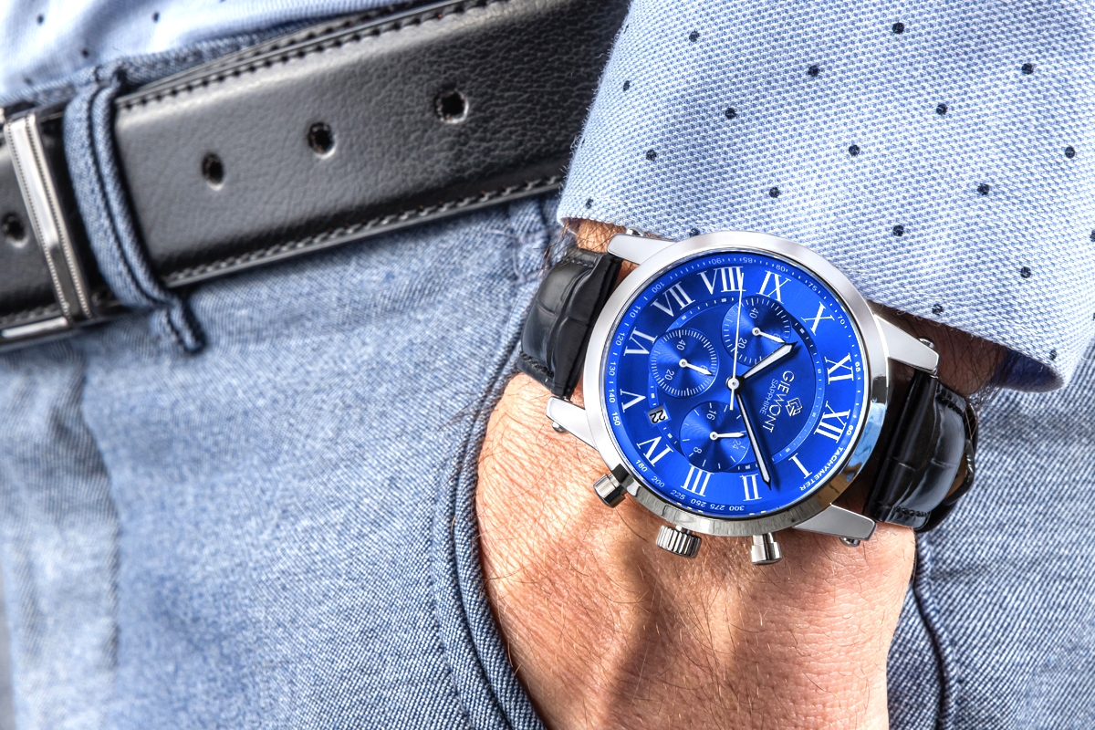 Zegarek Męski Giewont Chronograph Sapphire Srebrno Niebieski GW6260-A4 - obrazek 4