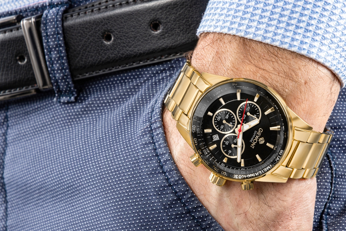 Zegarek Męski Giewont Chronograph Sapphire Złoto Czarny GW9140-B4 - obrazek 4