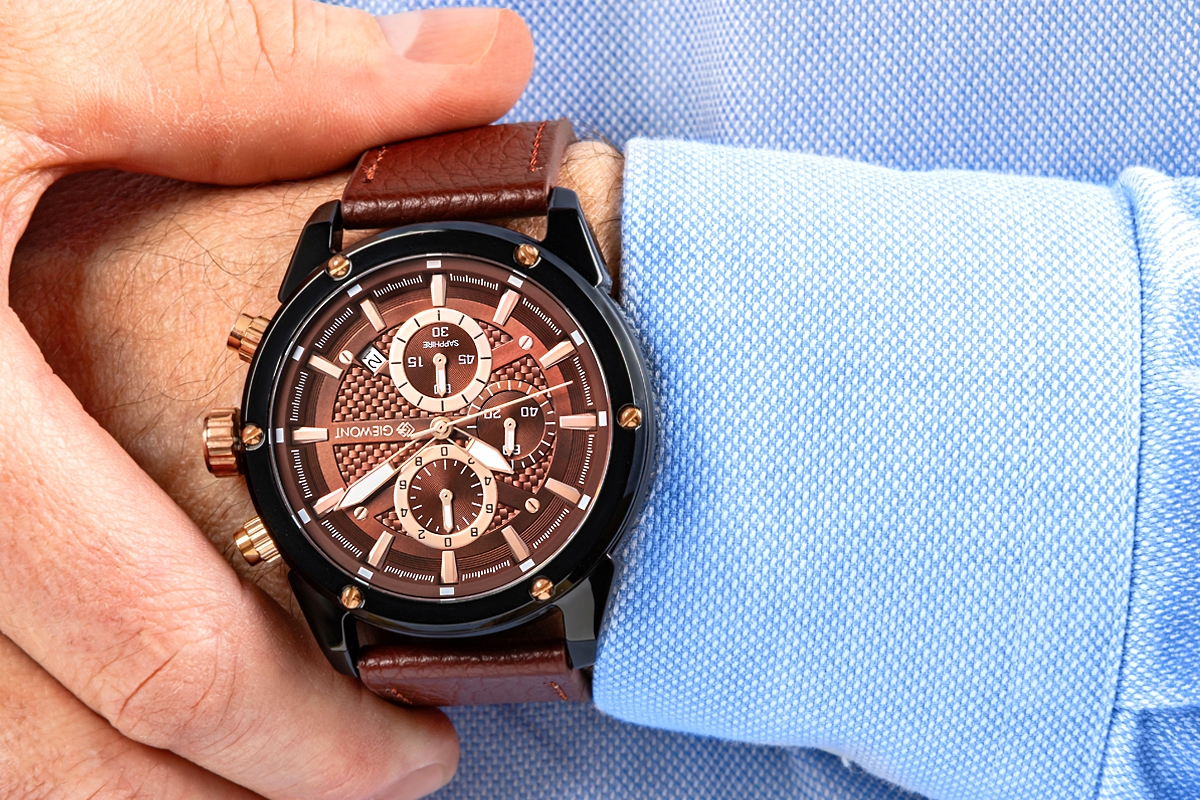 Zegarek Męski Giewont Chronograph Sapphire Czarno Brązowy GW8810-A3 - obrazek 5