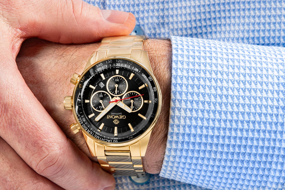 Zegarek Męski Giewont Chronograph Sapphire Złoto Czarny GW9140-B4 - obrazek 5