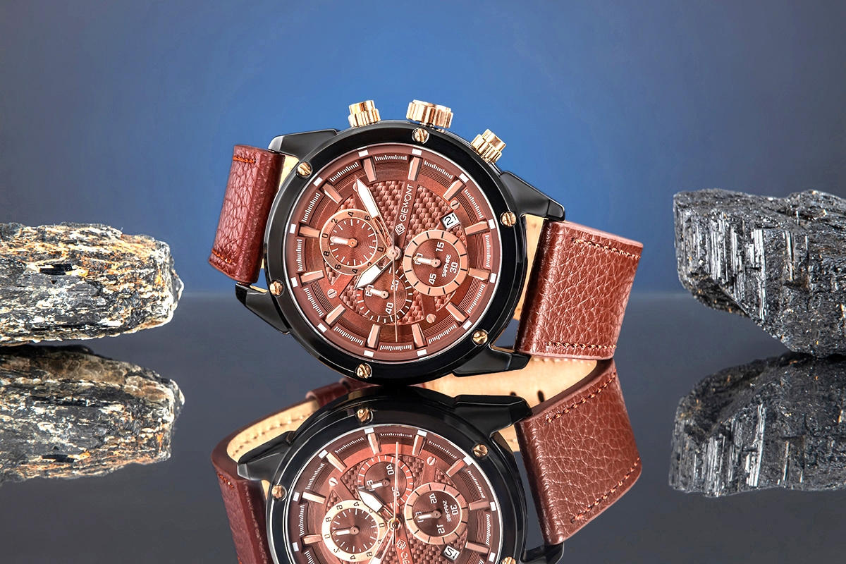 Zegarek Męski Giewont Chronograph Sapphire Czarno Brązowy GW8810-A3 - obrazek 6