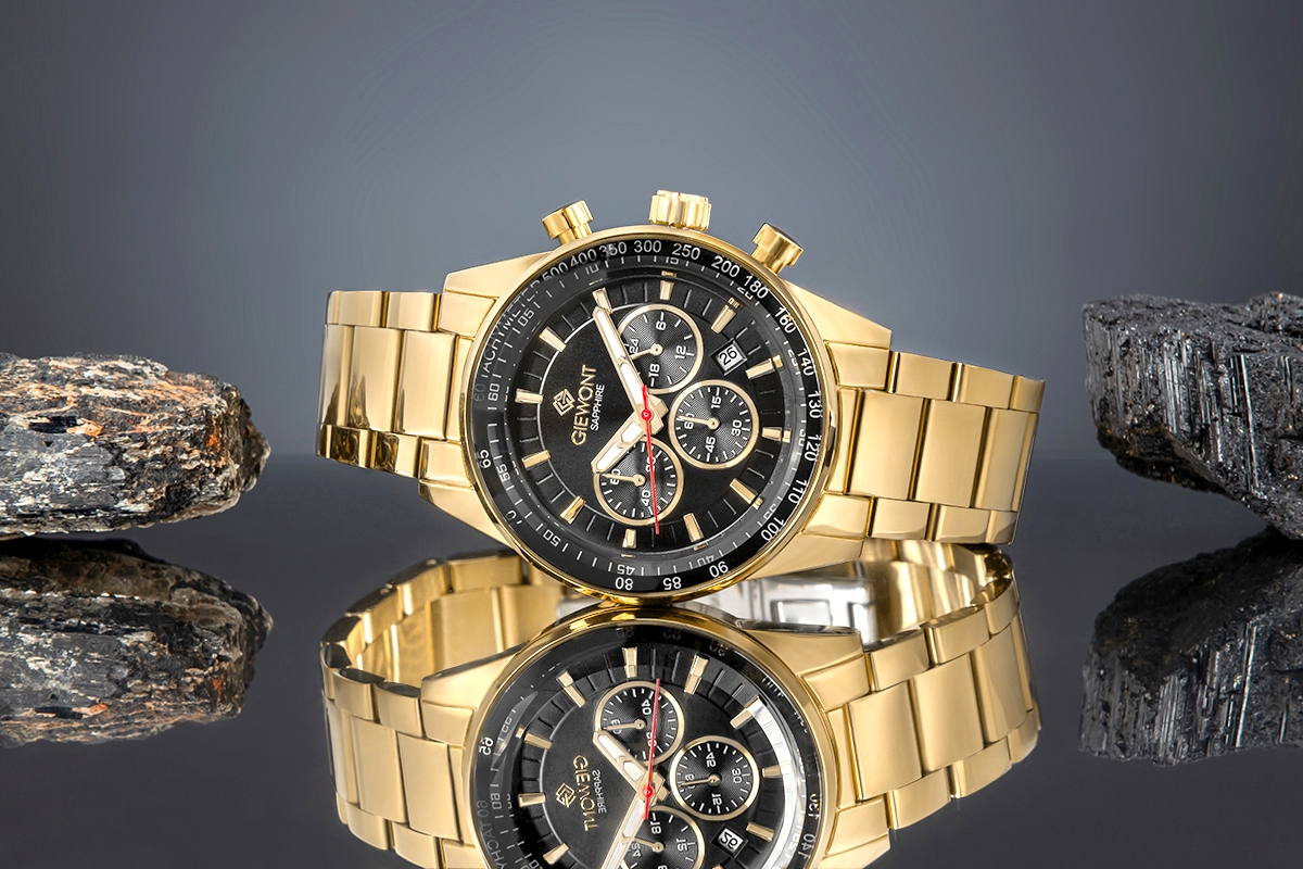 Zegarek Męski Giewont Chronograph Sapphire Złoto Czarny GW9140-B4 - obrazek 6