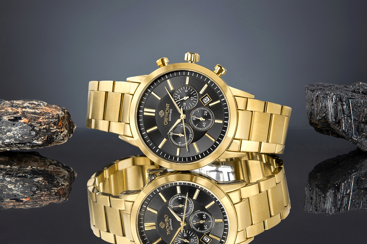 Zegarek Męski Giewont Chronograph Sapphire Złoto Czarny GW8510-B5 - obrazek 6