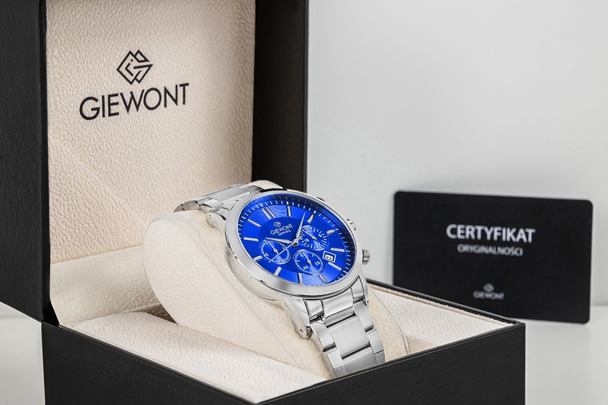 Zegarek Męski Giewont Chronograph Sapphire Srebrno Niebieski GW8510-B3 - obrazek 8