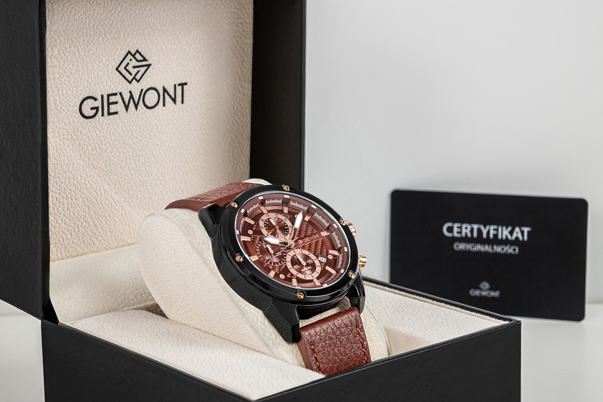 Zegarek Męski Giewont Chronograph Sapphire Czarno Brązowy GW8810-A3 - obrazek 8