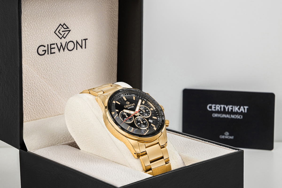 Zegarek Męski Giewont Chronograph Sapphire Złoto Czarny GW9140-B4 - obrazek 8