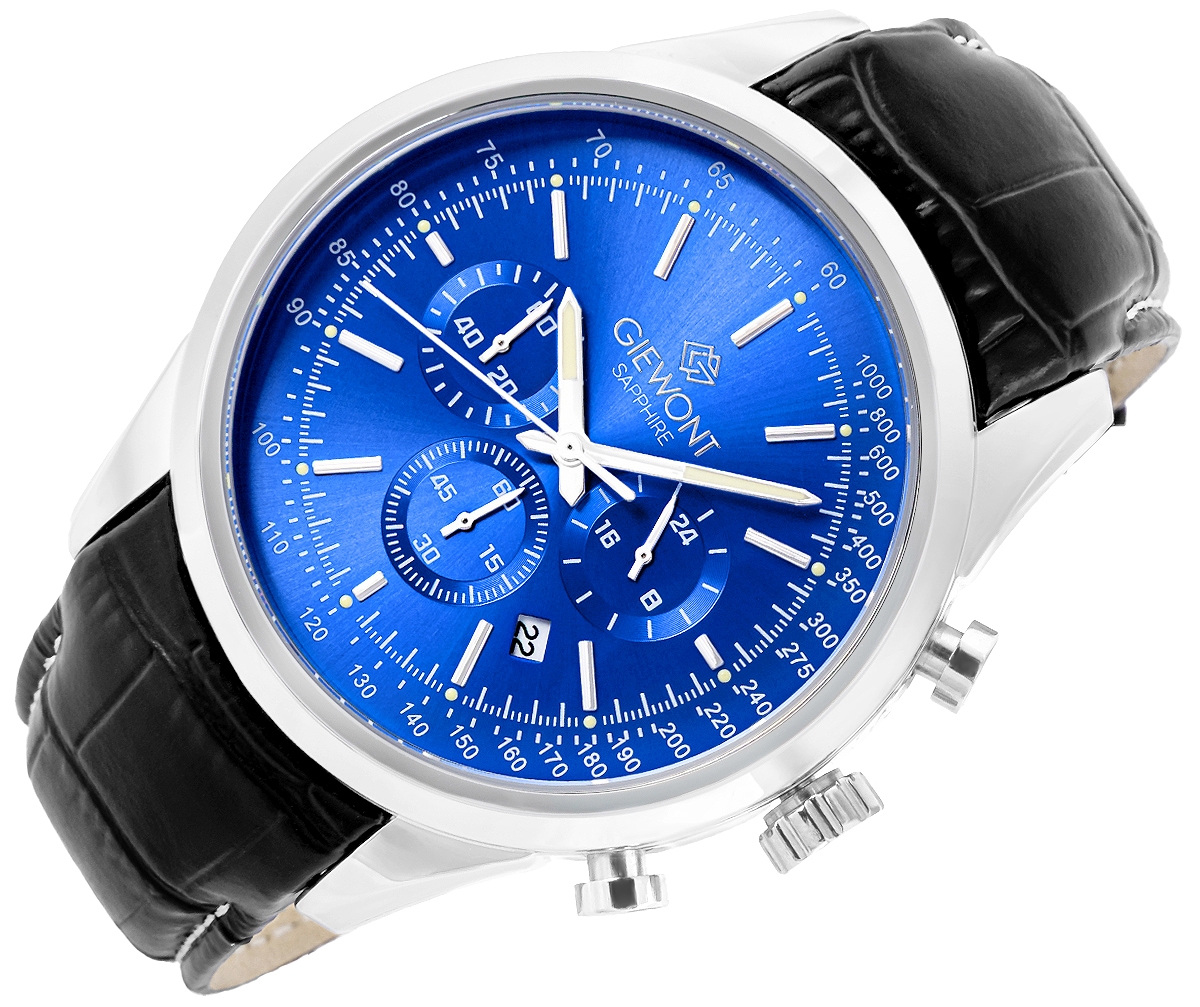 Zegarek Męski Giewont Chronograph Sapphire Srebrno Niebieski GW7650-A3 - obrazek 3