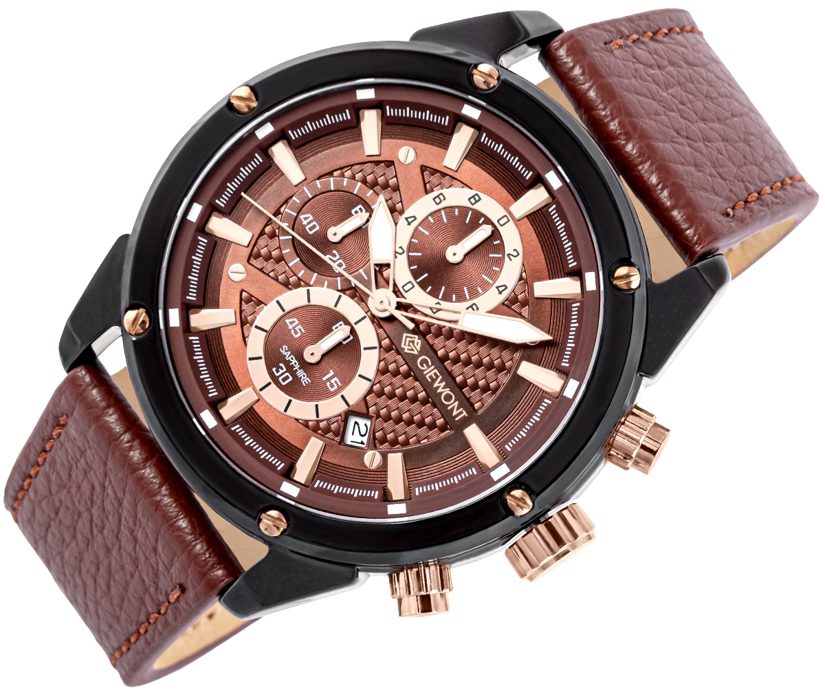 Zegarek Męski Giewont Chronograph Sapphire Czarno Brązowy GW8810-A3 - obrazek 3