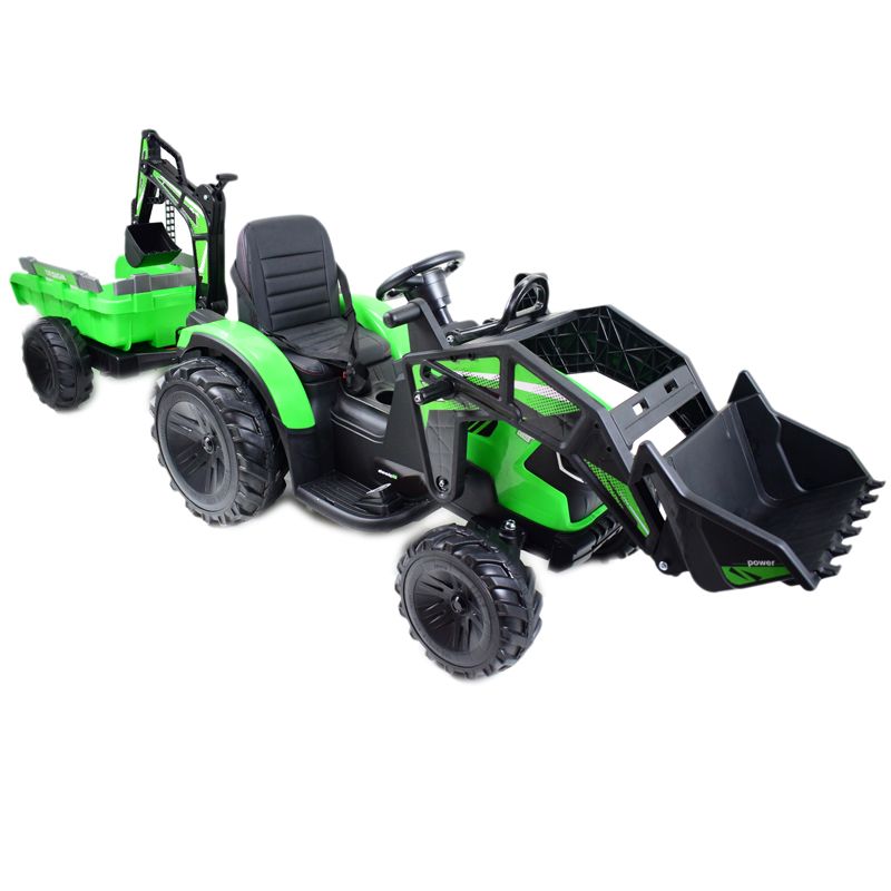MEGA TRAKTOR Z ŁADOWARKĄ,KOPARKĄ, PRZYCZEPĄ 24 V SUPER-MOC SX-2068-ZIELONY - obrazek 2
