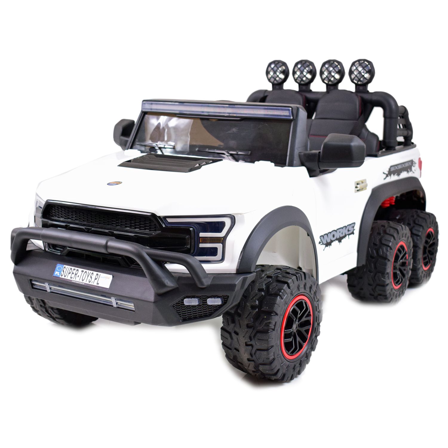 MEGA JEEP WORKS SIX 4X4, 2 X 12V MĘKKIE KOŁA, MIĘKKIE SIEDZENIE/JC003 - obrazek 2