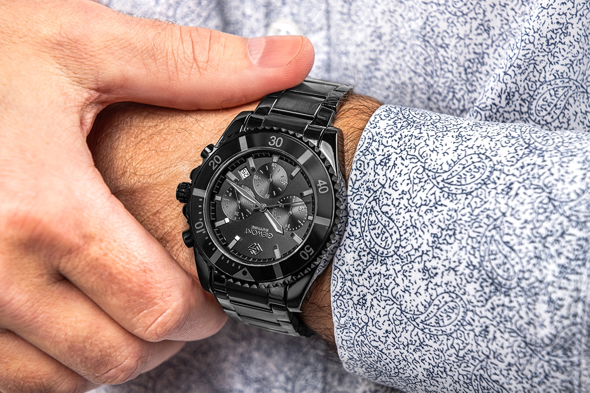 Zegarek Męski Giewont Chronograph Sapphire Czarno Tytanowy GW3970-B1 - obrazek 3