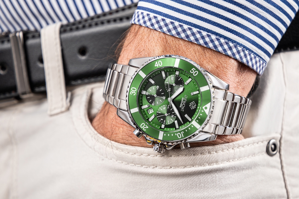 Zegarek Męski Giewont Chronograph Sapphire Srebrno Zielony GW3970-B8 - obrazek 3
