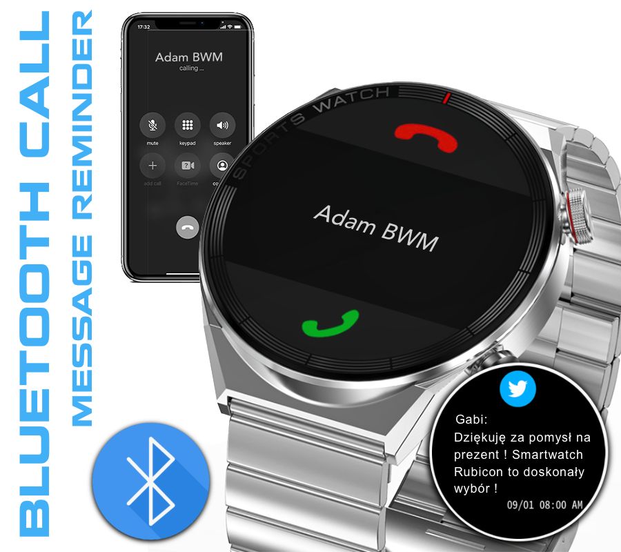 Smartwatch Rubicon RNCE99 Black Metal + Silicon SMARUB194 - obrazek 6