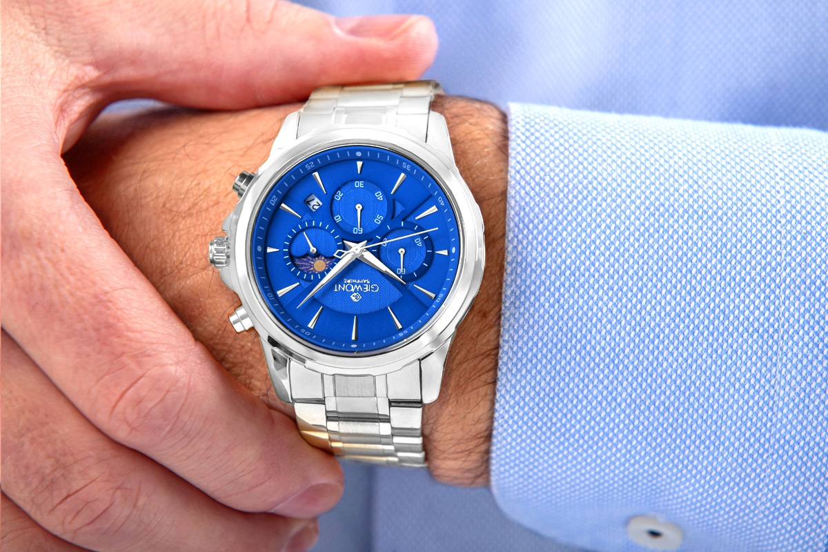 Zegarek Męski Giewont Chronograph Sapphire Srebrno Niebieski GW9460-B3 - obrazek 3