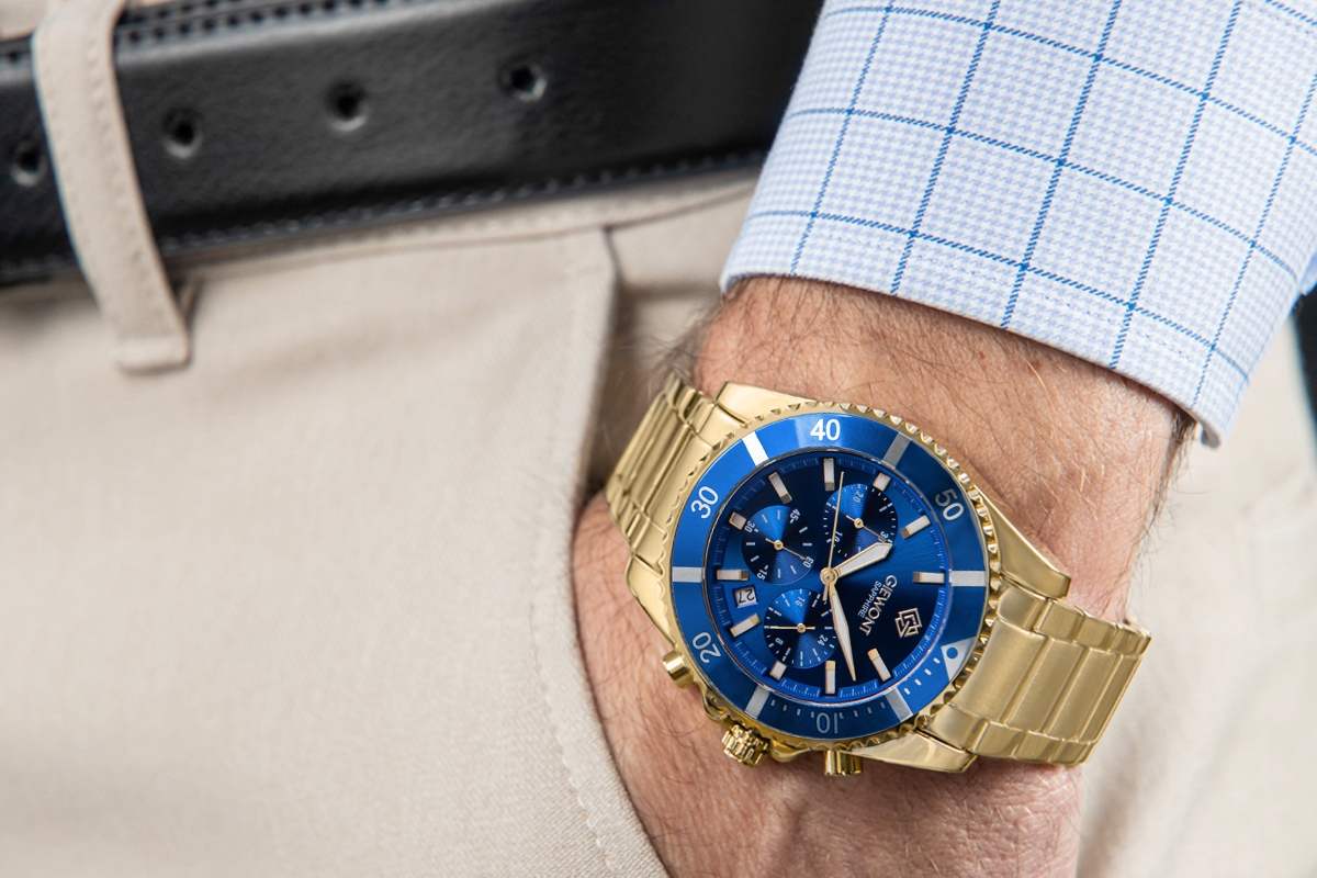 Zegarek Męski Giewont Chronograph Sapphire Złoto Niebieski GW3970-B6 - obrazek 3