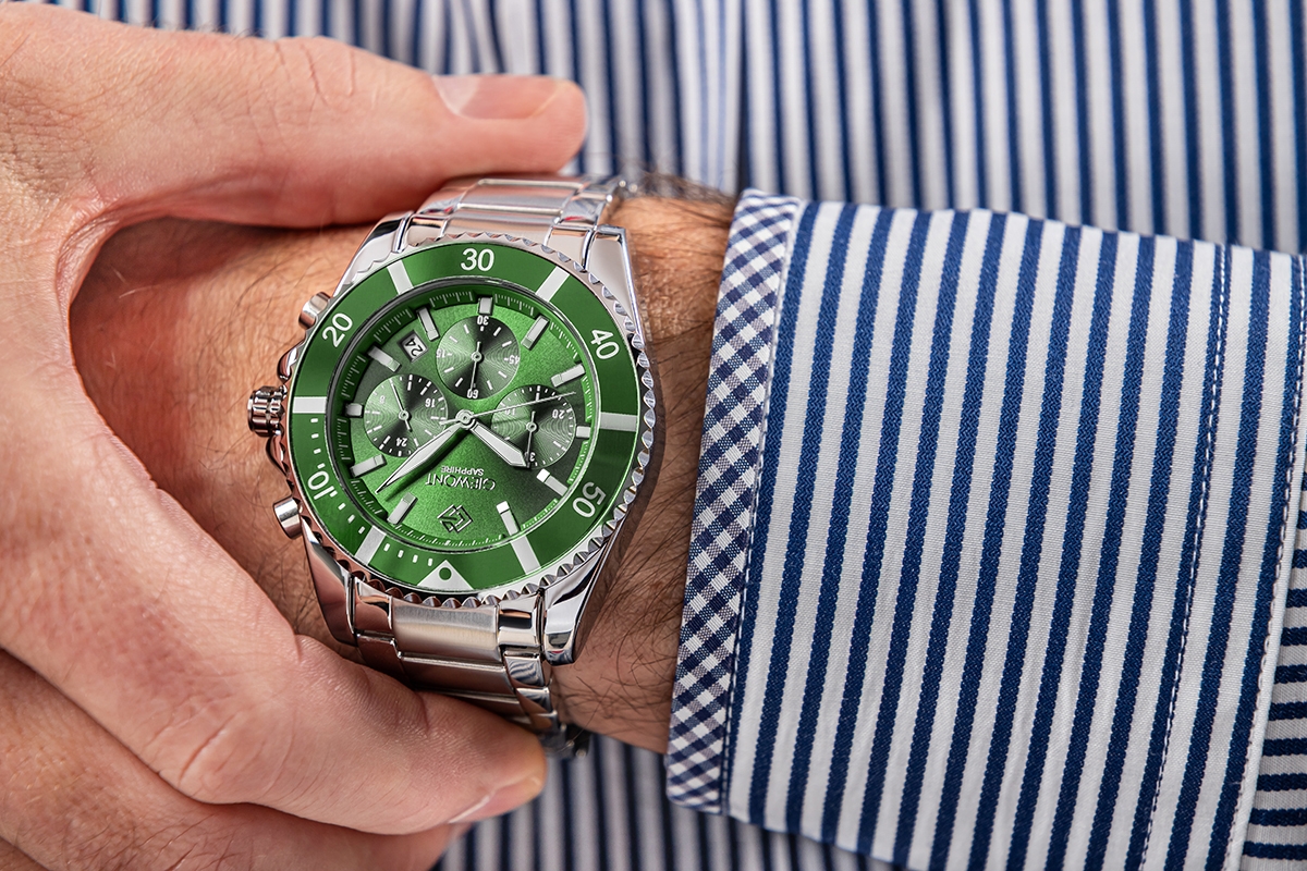 Zegarek Męski Giewont Chronograph Sapphire Srebrno Zielony GW3970-B8 - obrazek 4