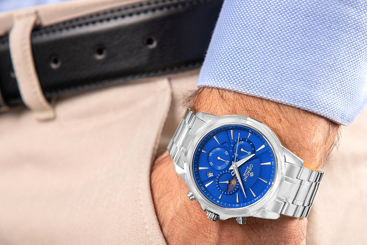 Zegarek Męski Giewont Chronograph Sapphire Srebrno Niebieski GW9460-B3 - obrazek 4