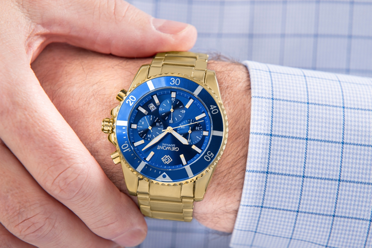 Zegarek Męski Giewont Chronograph Sapphire Złoto Niebieski GW3970-B6 - obrazek 4