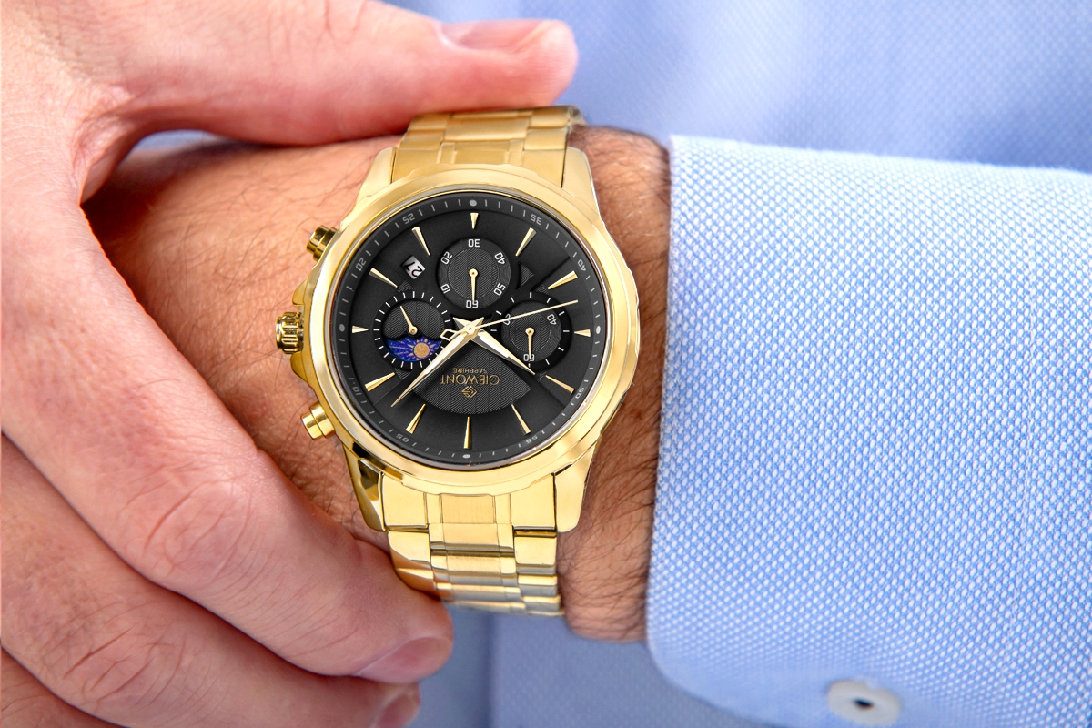 Zegarek Męski Giewont Chronograph Sapphire Złoto Czarny GW9460-B4 - obrazek 3