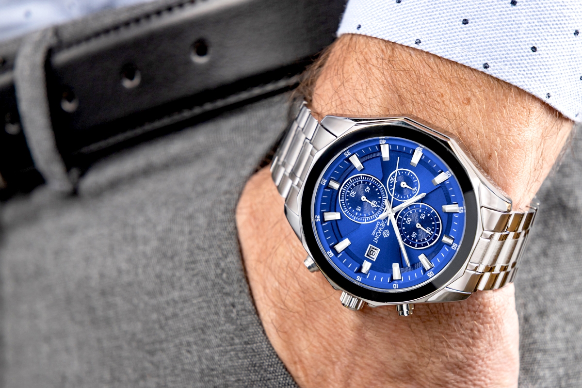 Zegarek Męski Giewont Chronograph Sapphire Srebrno Niebieski GW7290-B3 - obrazek 3