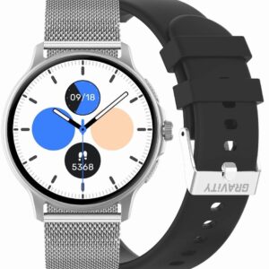 Smartwatch Damski GRAVITY GT12-7 Czarny Pasek Silikonowy + Srebrna Bransoleta