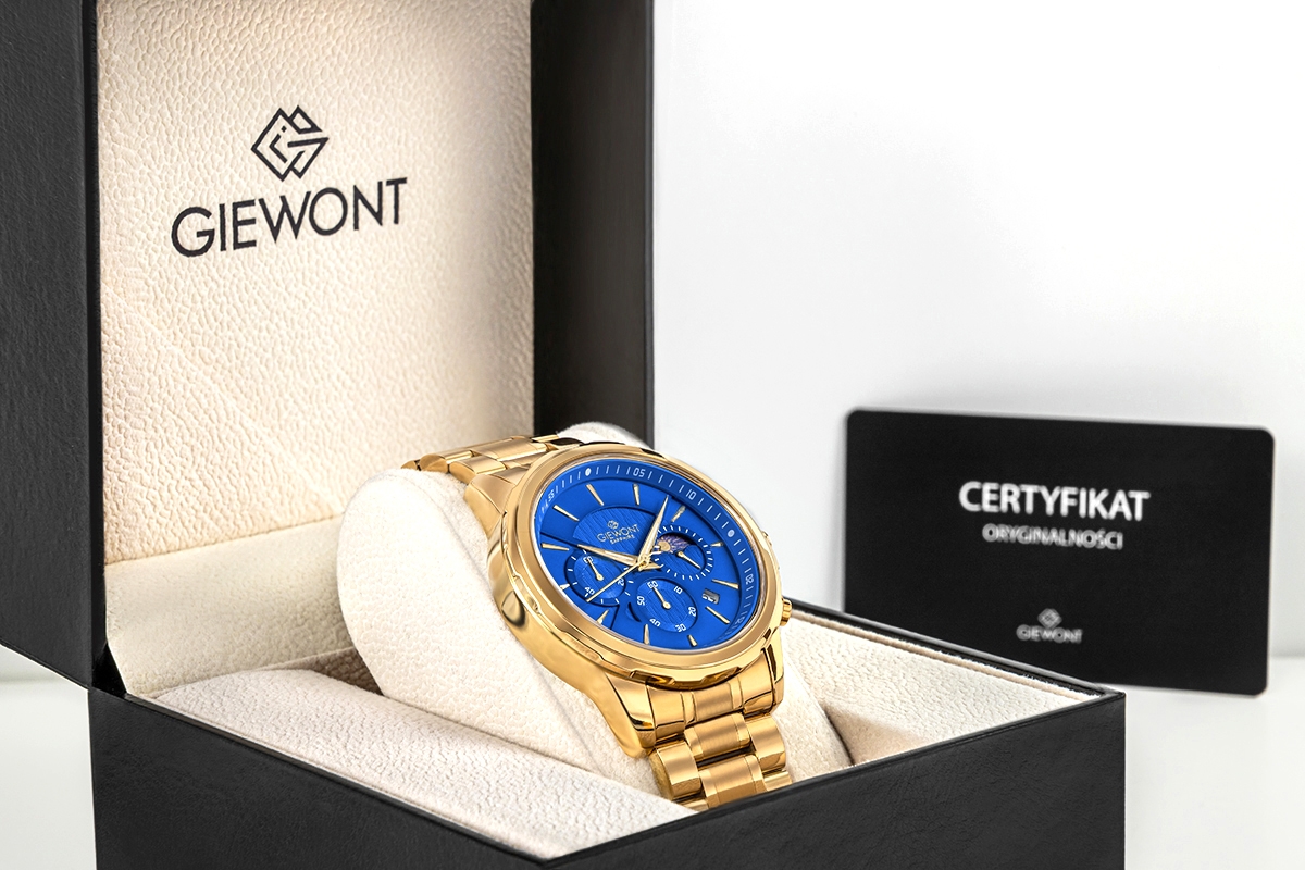 Zegarek Męski Giewont Chronograph Sapphire Złoto Niebieski GW9460-B5 - obrazek 3