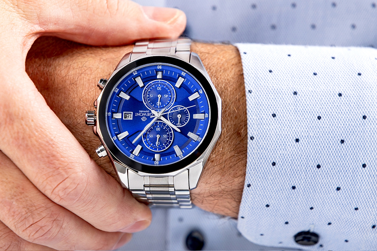 Zegarek Męski Giewont Chronograph Sapphire Srebrno Niebieski GW7290-B3 - obrazek 4