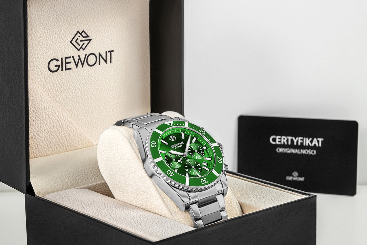 Zegarek Męski Giewont Chronograph Sapphire Srebrno Zielony GW3970-B8 - obrazek 7