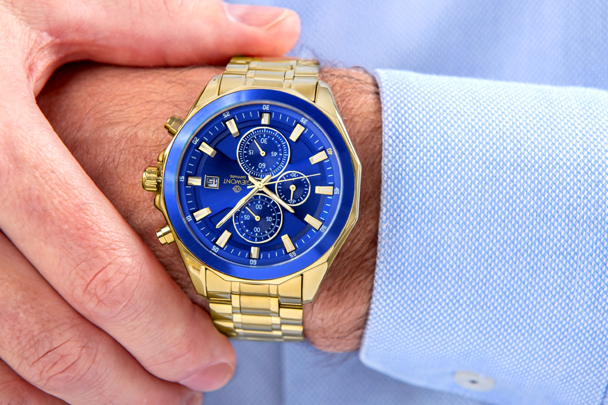 Zegarek Męski Giewont Chronograph Sapphire Złoto Niebieski GW7290-B6 - obrazek 4