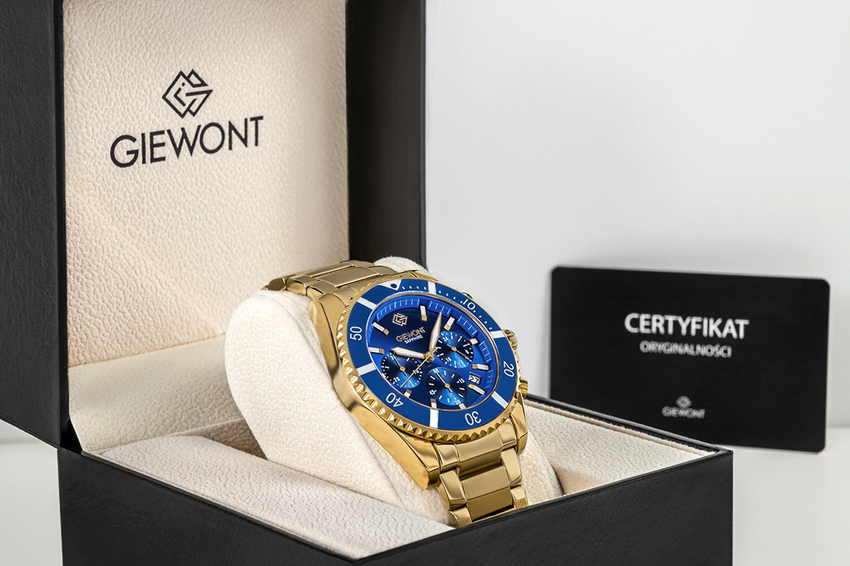 Zegarek Męski Giewont Chronograph Sapphire Złoto Niebieski GW3970-B6 - obrazek 7