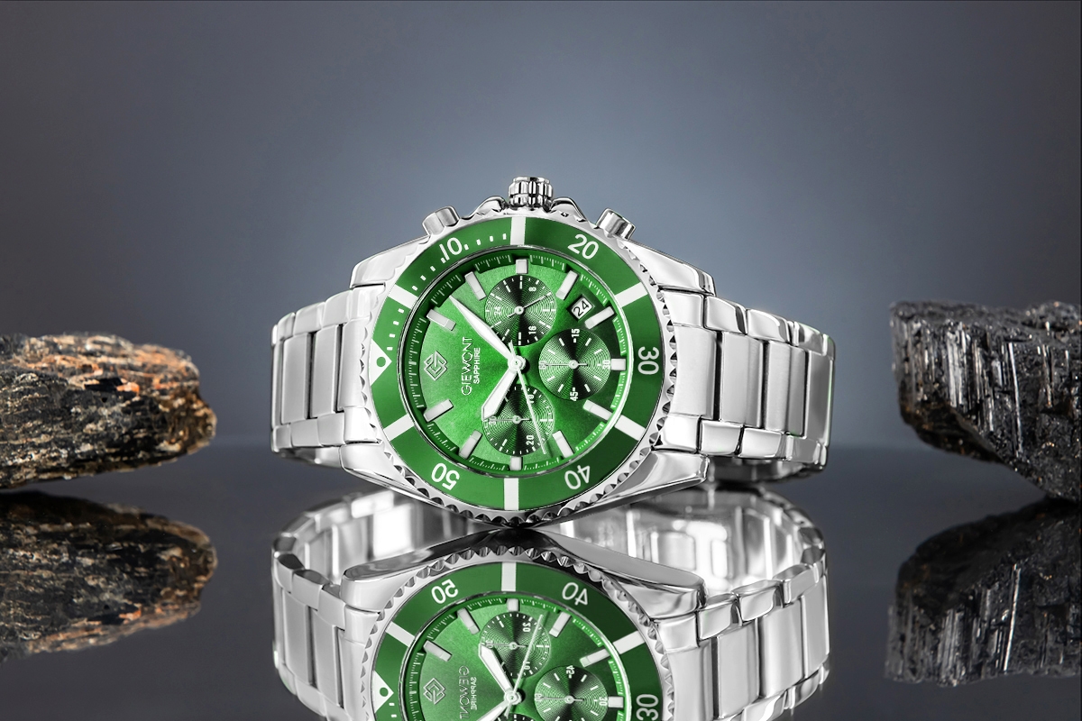 Zegarek Męski Giewont Chronograph Sapphire Srebrno Zielony GW3970-B8 - obrazek 5