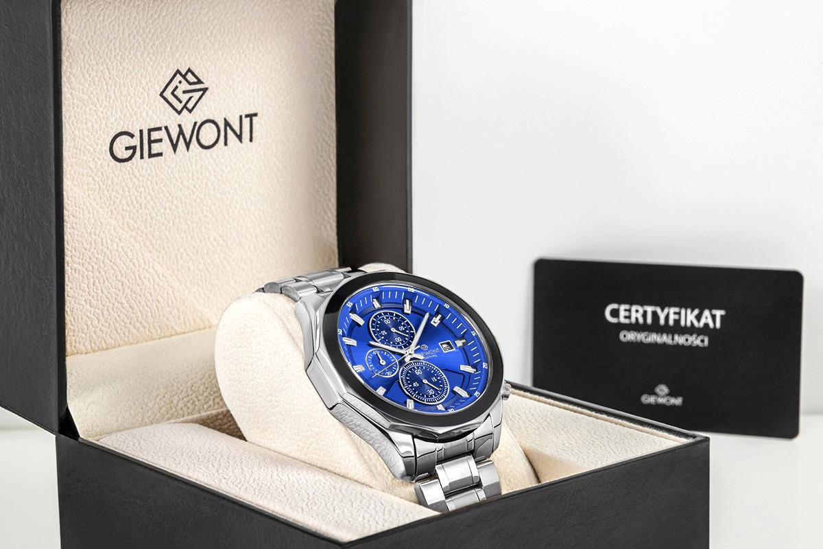 Zegarek Męski Giewont Chronograph Sapphire Srebrno Niebieski GW7290-B3 - obrazek 7