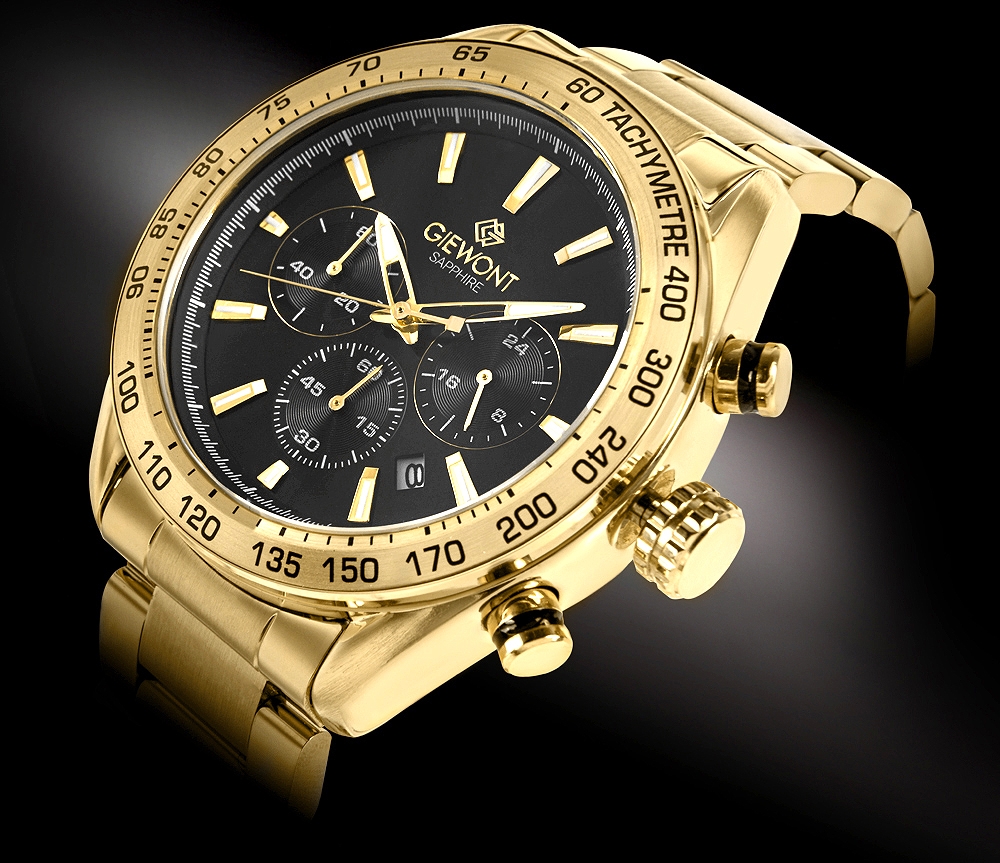 Zegarek Męski Giewont Chronograph Sapphire Złoto Czarny GW9580-B4 - obrazek 2