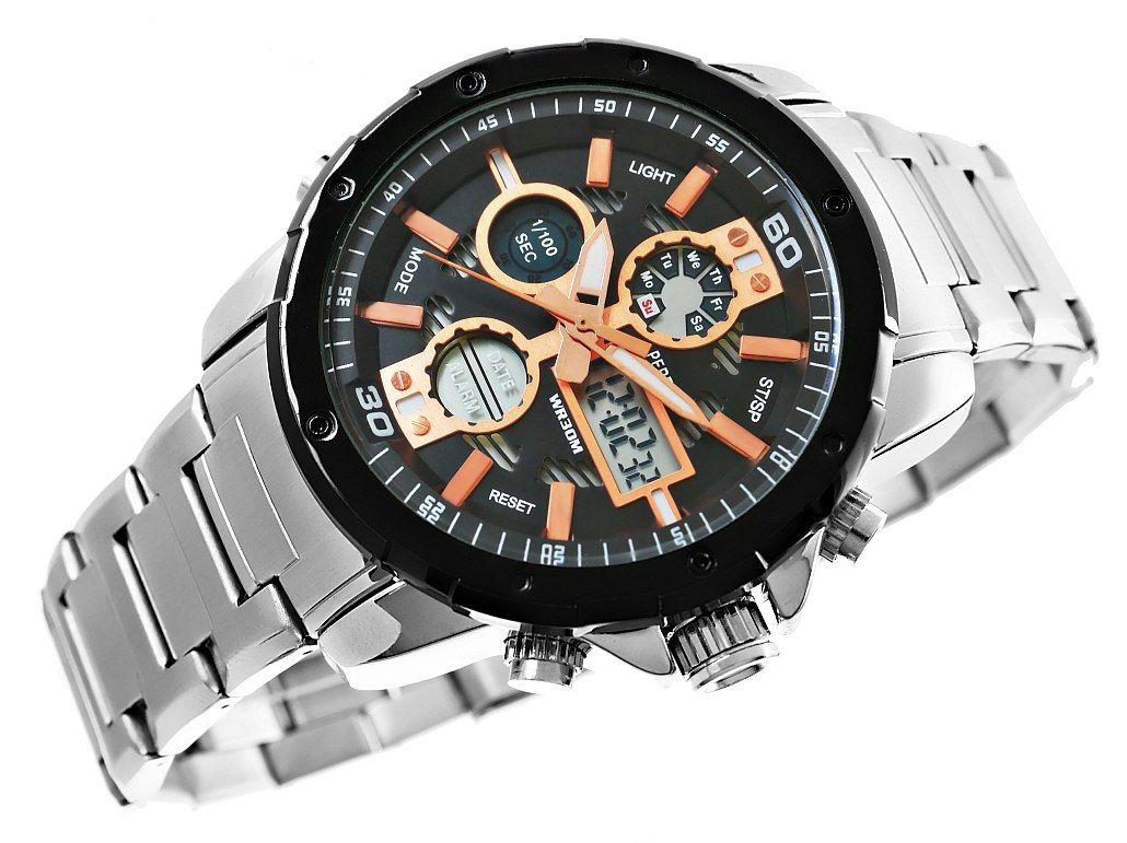 Zegarek Męski Perfect A8026B-1 Dual Time Iluminacja i Fluorescencja - obrazek 2