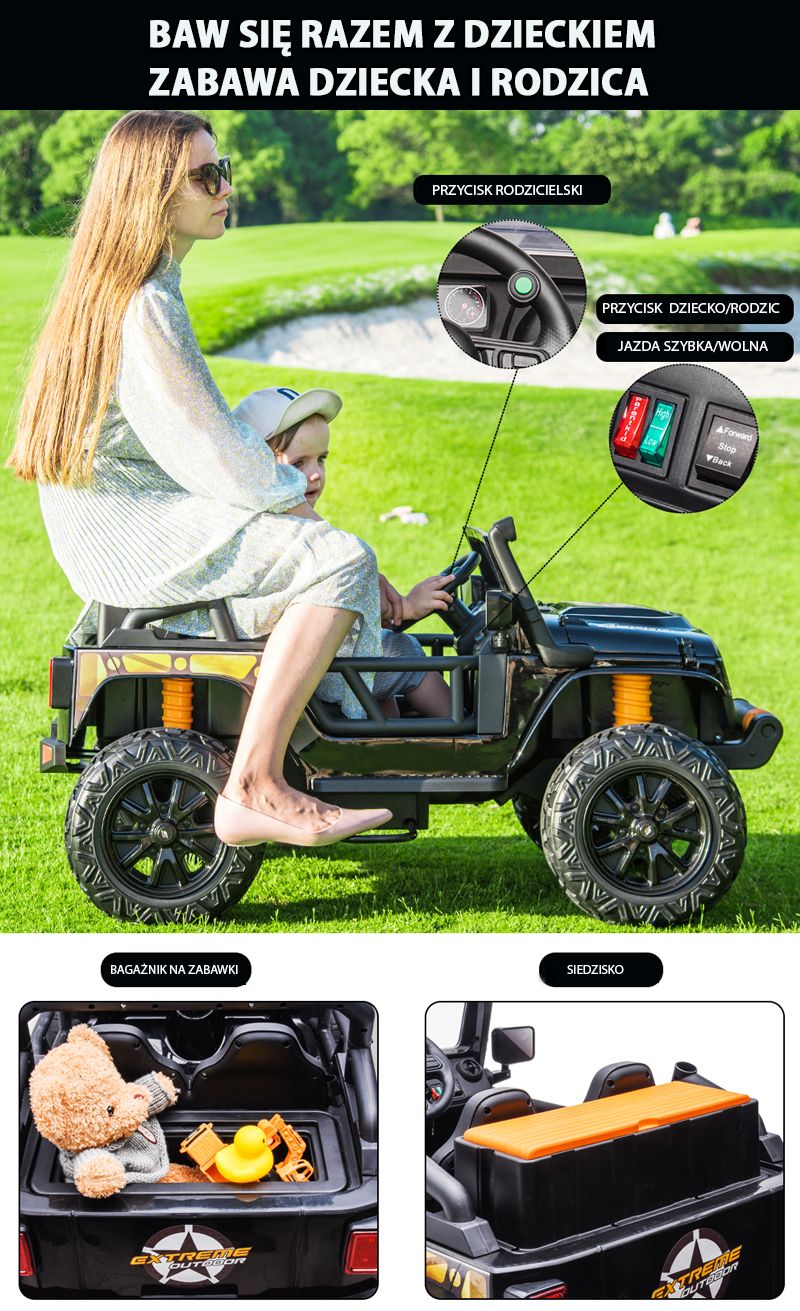 MEGA JEEP 4 SPEED DLA DZIECKA I DLA RODZICA 4x4, DO 100 kg - STEROWANIE TELEFONEM, WALIZKA - HIT/XB1118 - obrazek 4