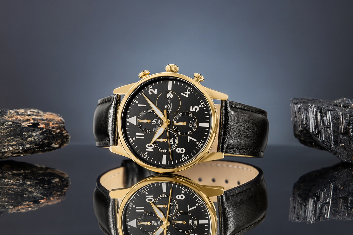 Zegarek Męski Giewont Chronograph Sapphire Czarno Złoty GW5630-A4 - obrazek 5