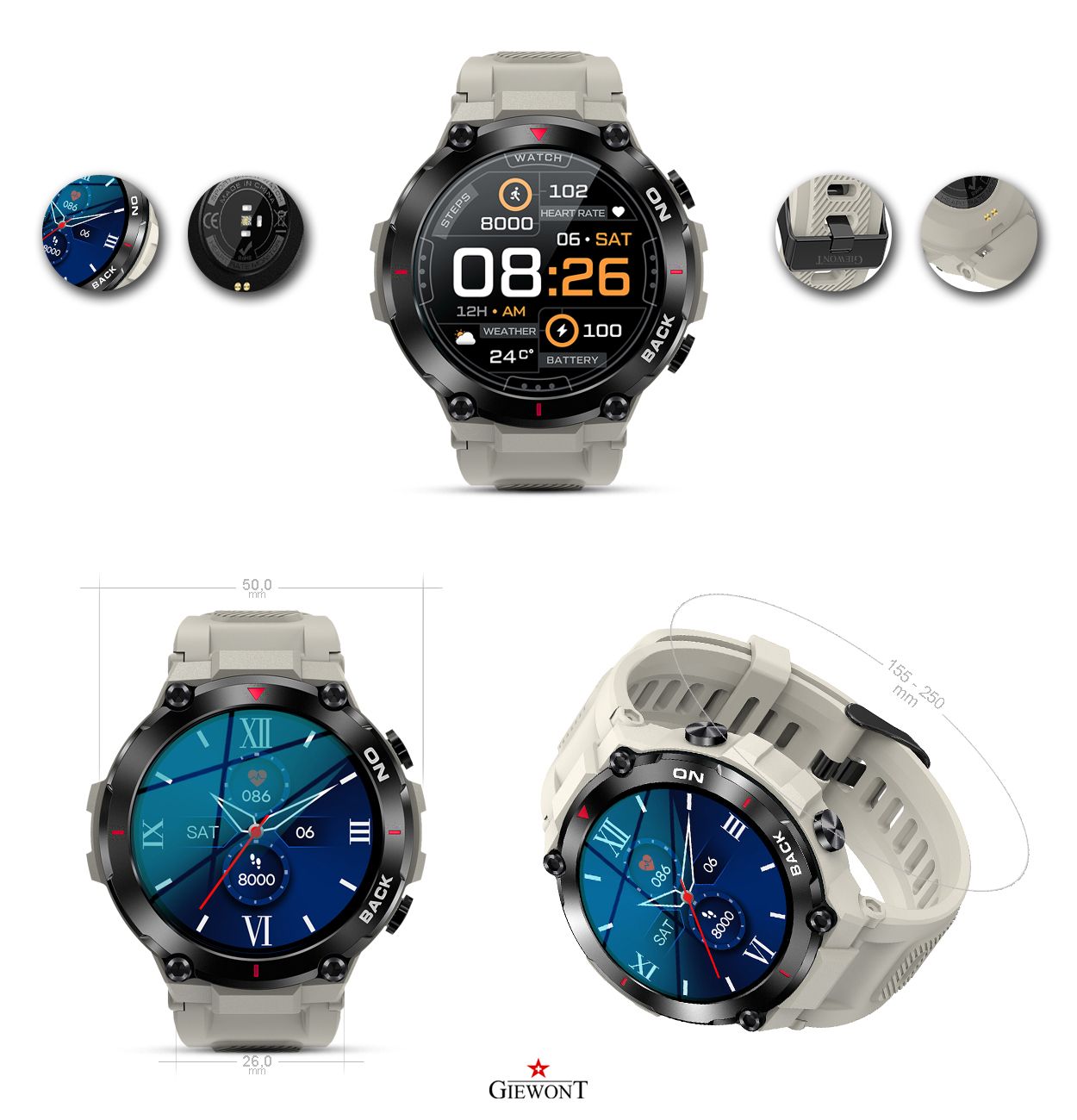 Smartwatch GIEWONT Pionier GPS GW460-3 - Light Stone - obrazek 4