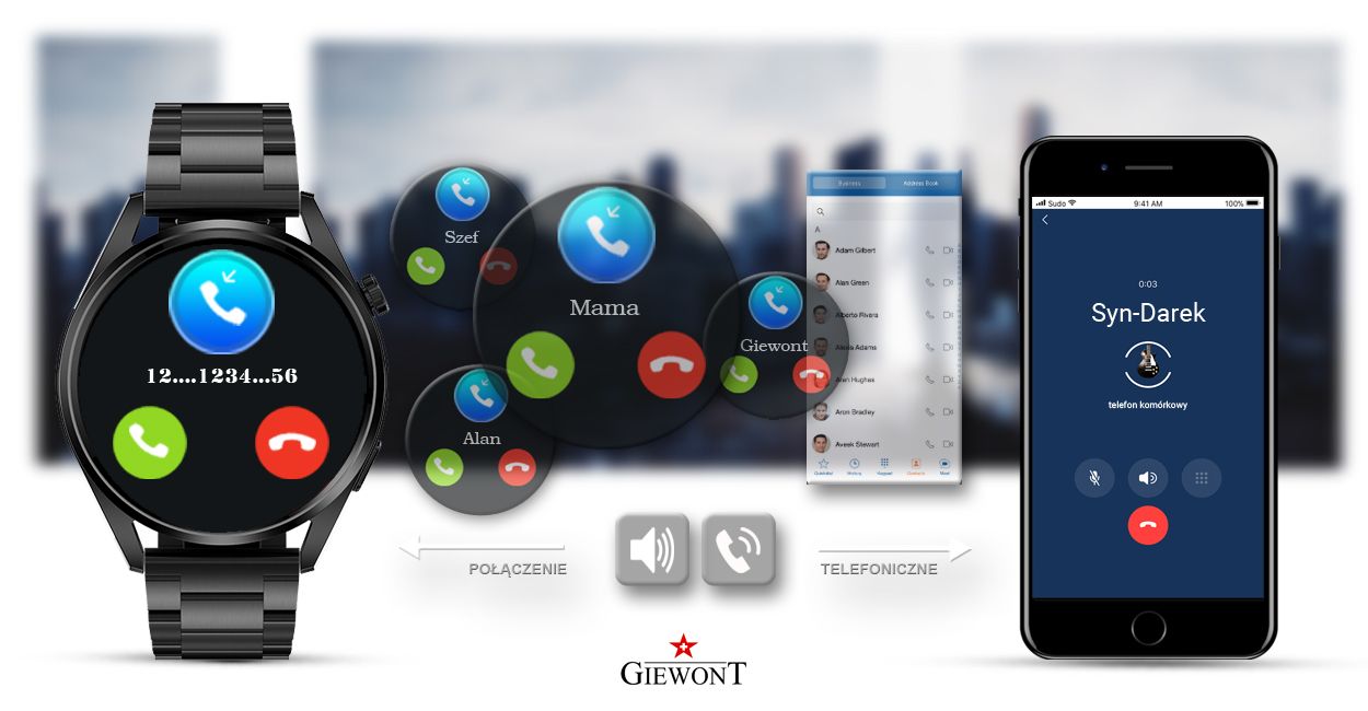 Smartwatch GIEWONT Vertex SmartCall GW450-1 Carbon/Carbon Silikon - obrazek 5