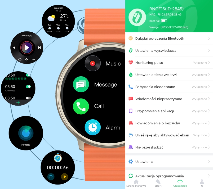 Smartwatch RUBICON RNCF15 Tytan/Orange SMARUB258 - obrazek 3