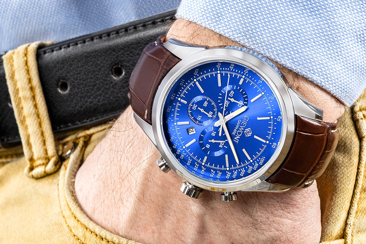 Zegarek Męski Giewont Chronograph Sapphire Srebrno Niebieski GW7650-A5 - obrazek 4