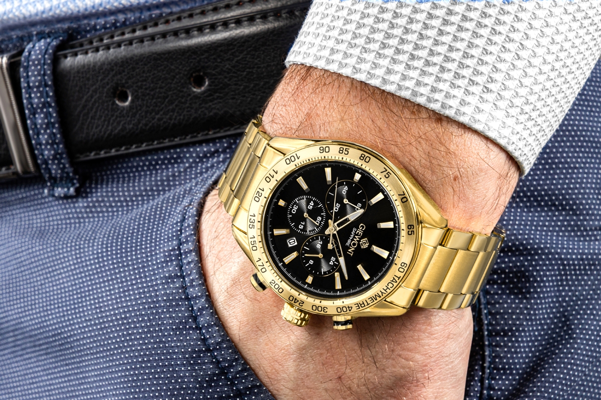 Zegarek Męski Giewont Chronograph Sapphire Złoto Czarny GW9580-B4 - obrazek 4