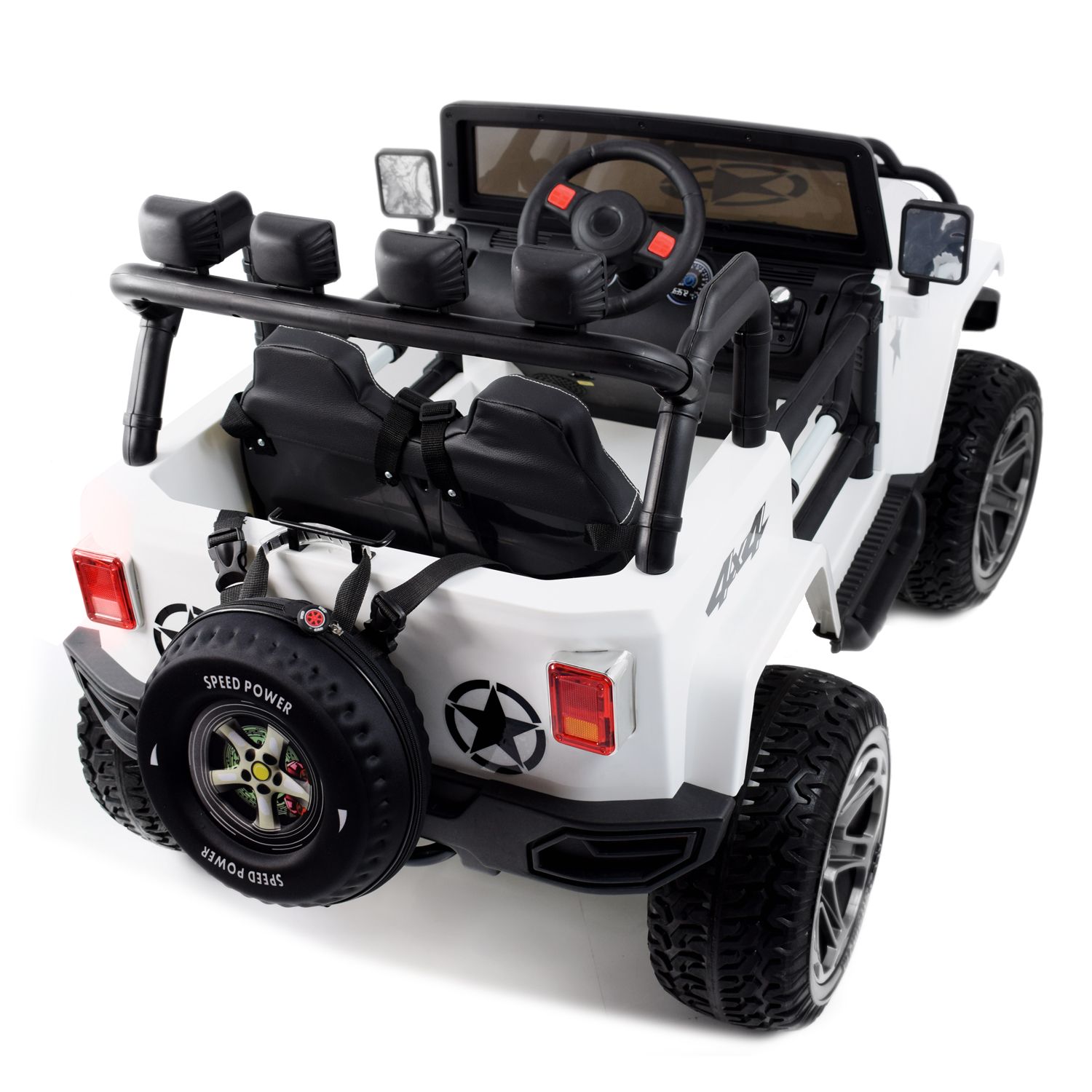 MEGA JEEP 4X4 Z REDUKTOREM NAPĘDU EXCLUSIVE, WOLNY START,MIĘKKIE KOŁA, 2x12V 10 Ah/WXE1688 - obrazek 4