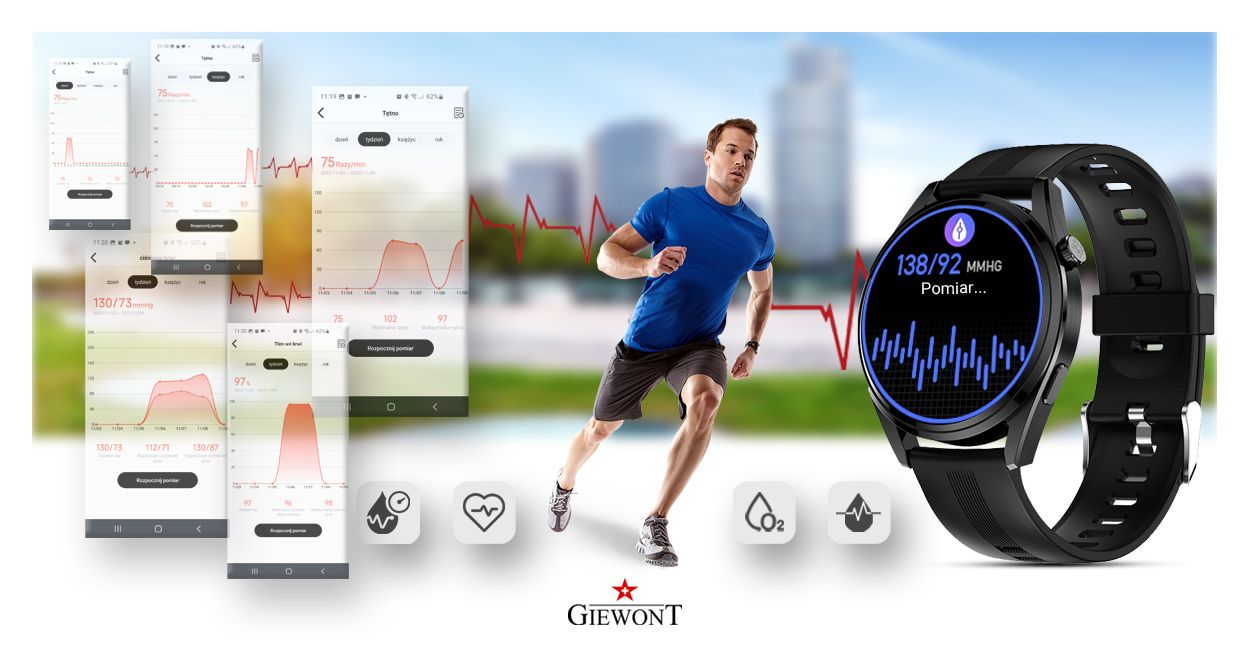 Smartwatch GIEWONT Vertex SmartCall GW450-1 Carbon/Carbon Silikon - obrazek 8