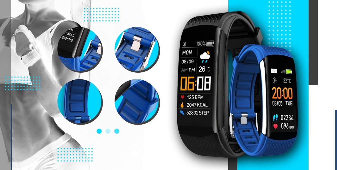 Smartwatch GIEWONT Czarno Niebieski 2 Paski GW200-7 - obrazek 3